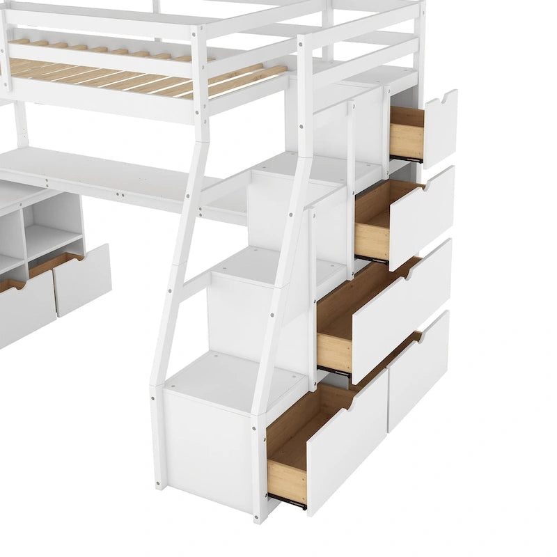 Hochbett aus Kiefernholz in Twin-Größe mit Schreibtisch und Stauraum