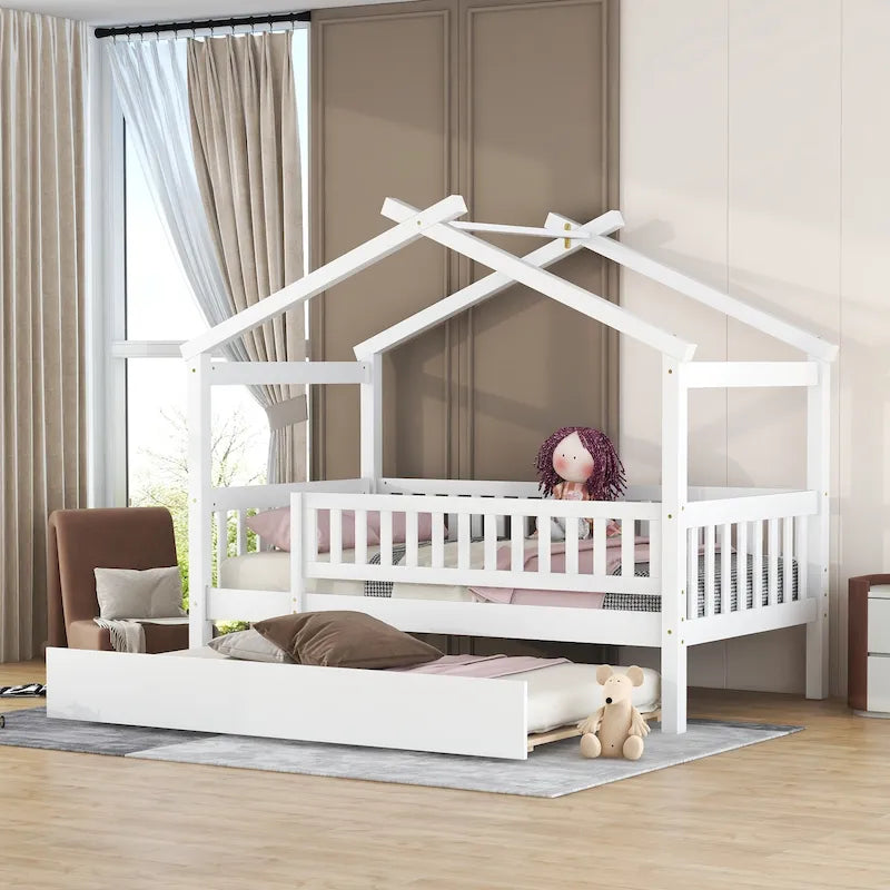 Twin Pine House Bed with Twin Trundle