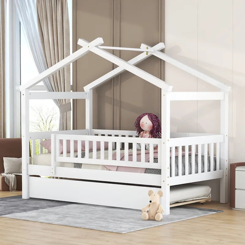 Twin Pine House Bed with Twin Trundle