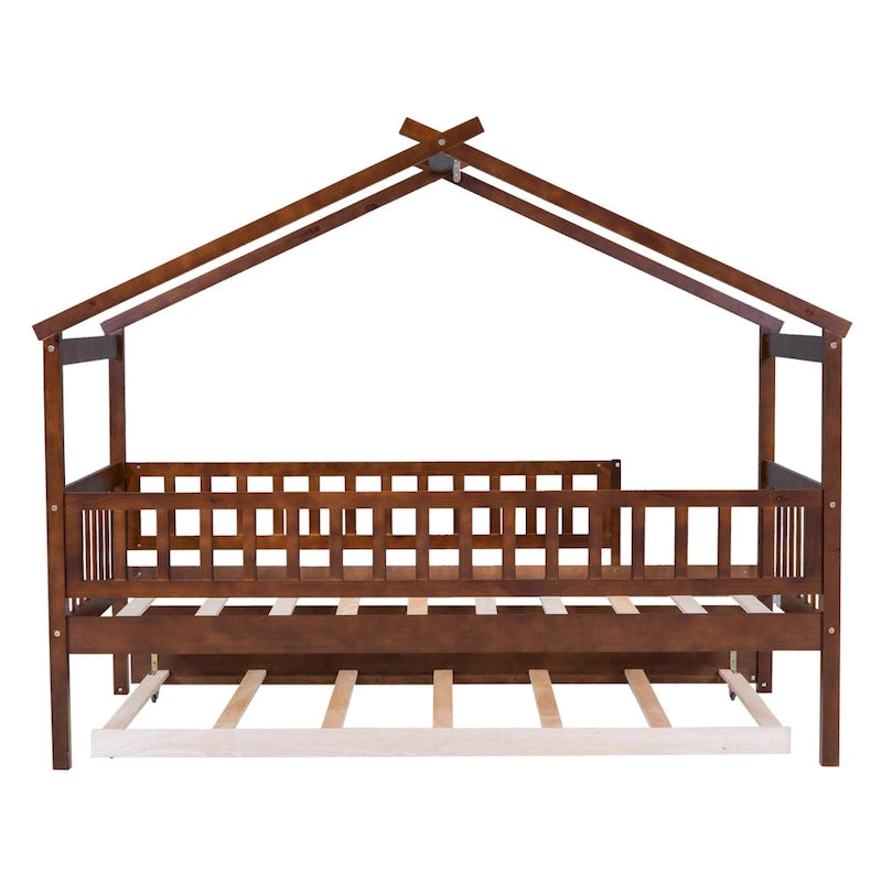 Letto a casetta singolo in pino con letto estraibile singolo