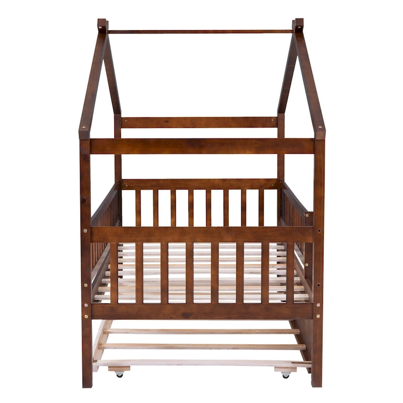 Letto a casetta singolo in pino con letto estraibile singolo