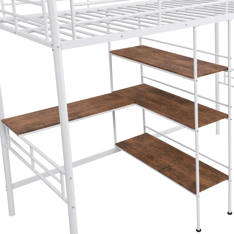 White Twin Low Loft Bed with Ladder and Safety Fence for Children