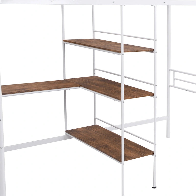 Letto basso a soppalco singolo bianco con scala e barriera di sicurezza per bambini