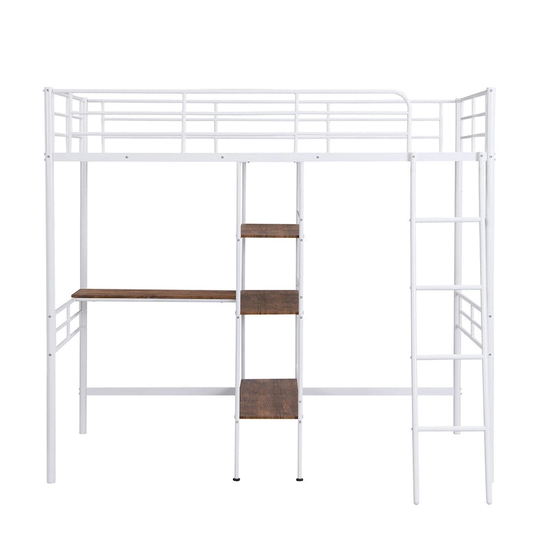 Letto basso a soppalco singolo bianco con scala e barriera di sicurezza per bambini