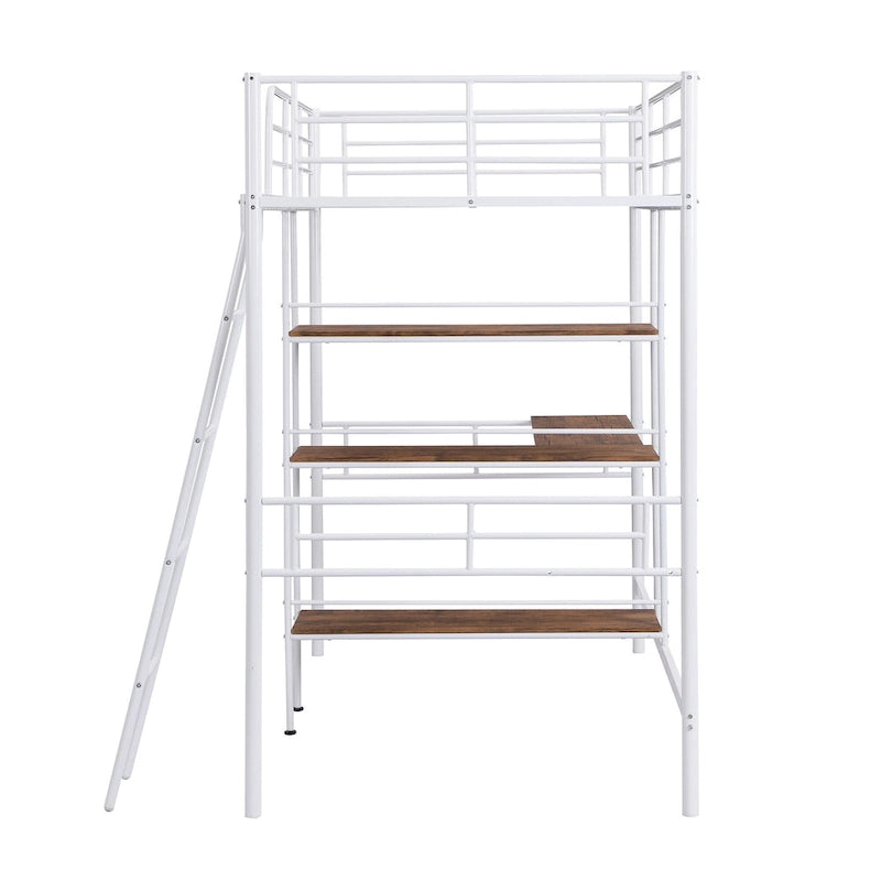 Letto basso a soppalco singolo bianco con scala e barriera di sicurezza per bambini