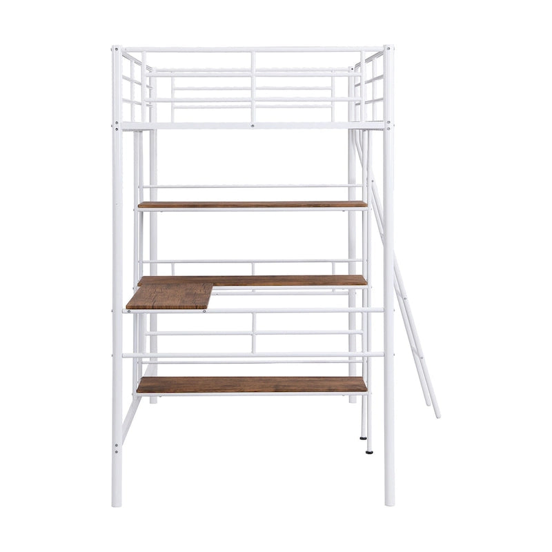 Letto basso a soppalco singolo bianco con scala e barriera di sicurezza per bambini