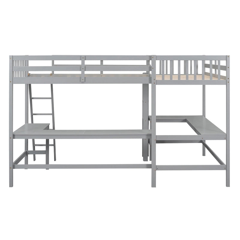 Twin L-Shaped Loft Bed with Desks