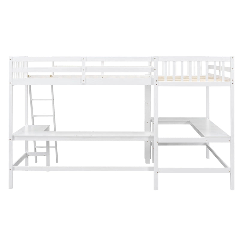 Twin L-Shaped Loft Bed with Desks