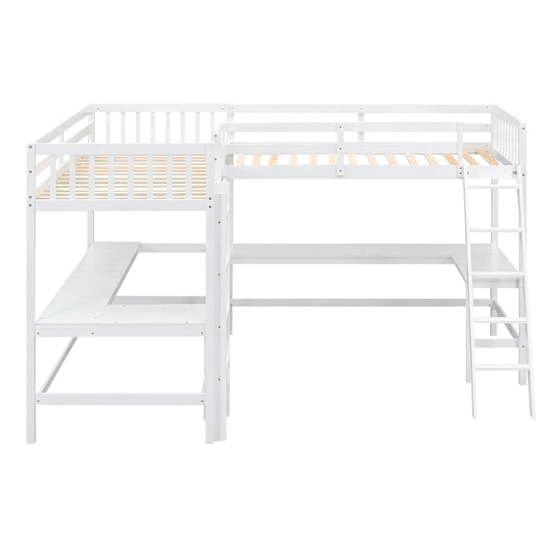 Twin L-Shaped Loft Bed with Desks