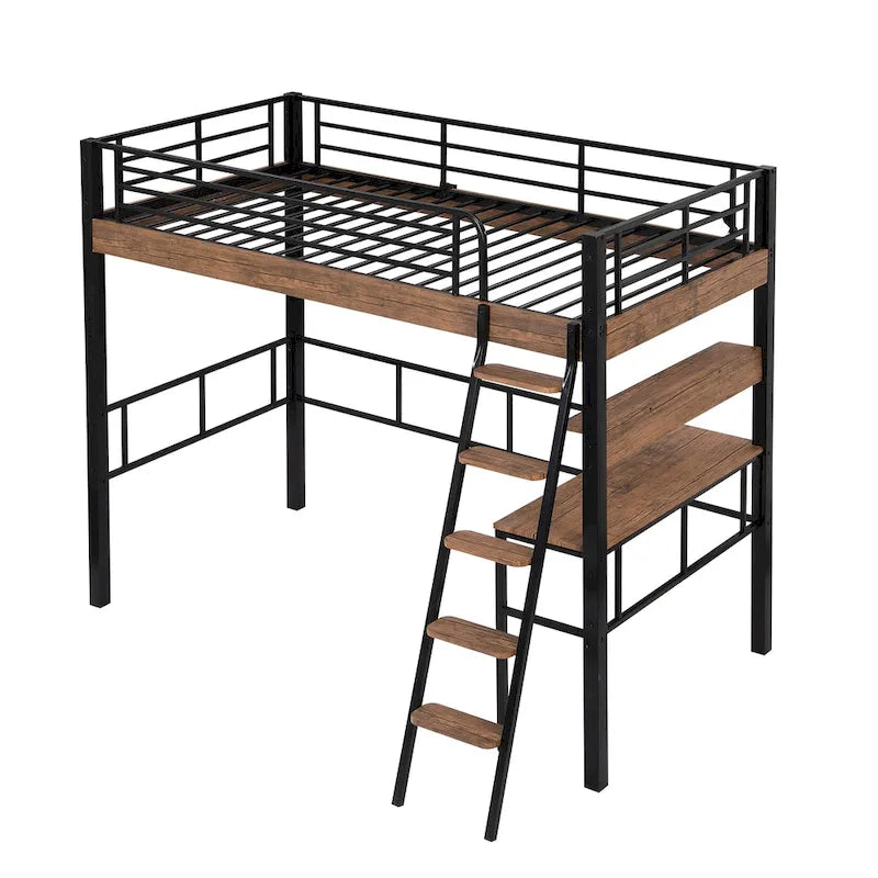 Letto a soppalco in metallo singolo con scrivania