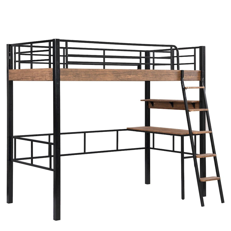 Letto a soppalco in metallo singolo con scrivania