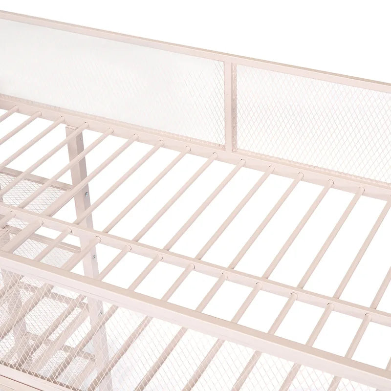 Lit mezzanine en métal avec étagères à 4 niveaux et espace de rangement