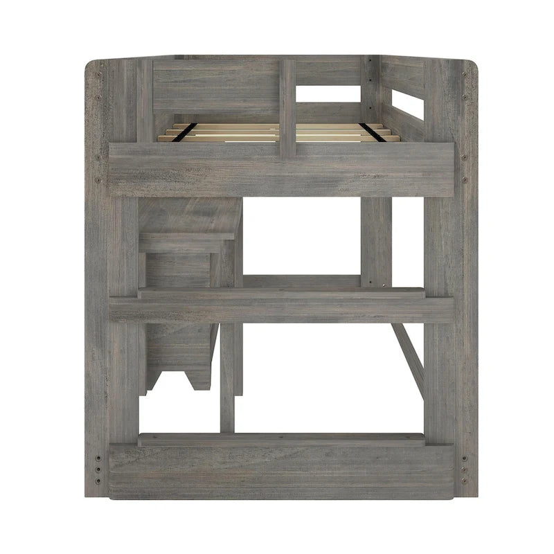 Farmhouse Twin-Size Low Loft with 4-Shelf Bookcase and Desk