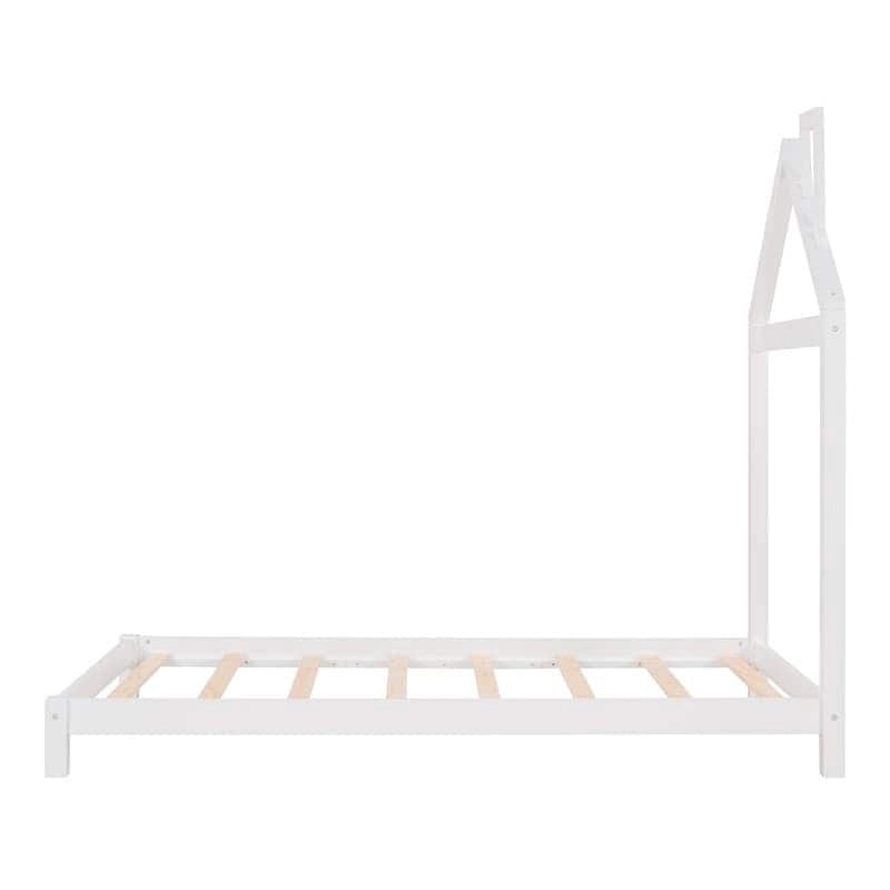 Twin Size Wood Platform Bed with House-shaped Headboard for Kids