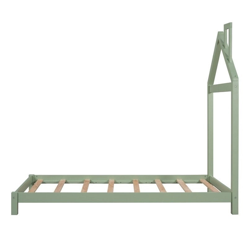 Twin Size Wood Platform Bed with House-shaped Headboard for Kids