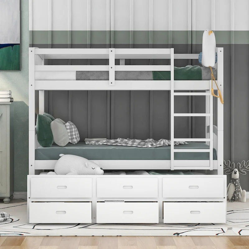 Wood Bunk Bed with Trundle and Drawers
