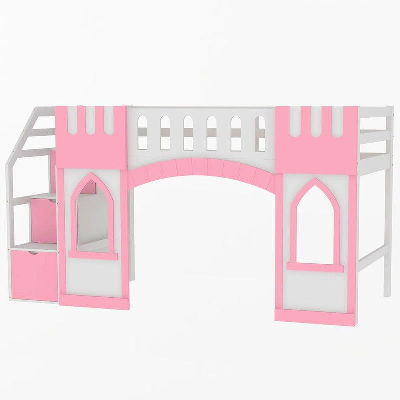 Twin Size Loft Bed with Storage Staircase and Window