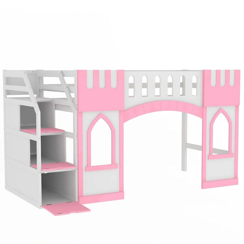 Twin Size Loft Bed with Storage Staircase and Window