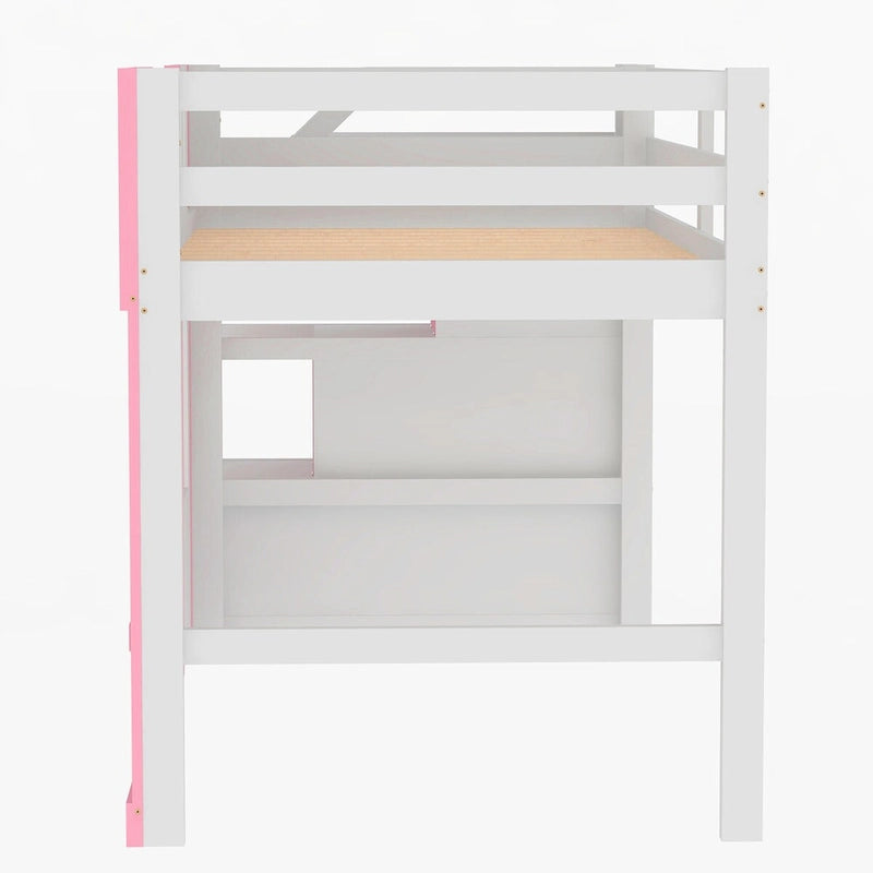 Twin Size Loft Bed with Storage Staircase and Window