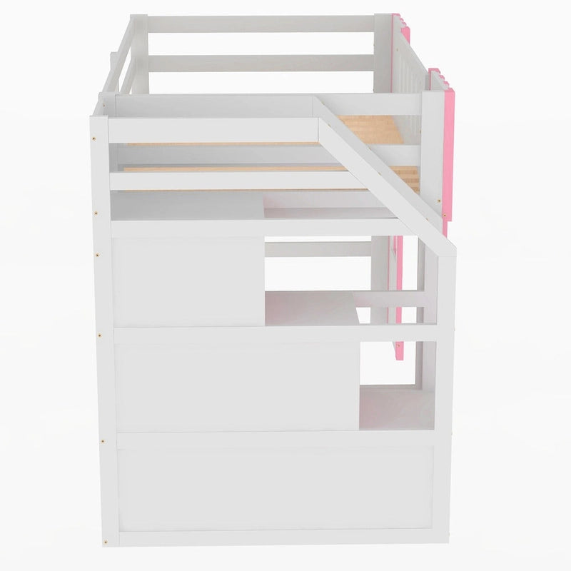 Letto a soppalco singolo con scala contenitore e finestra