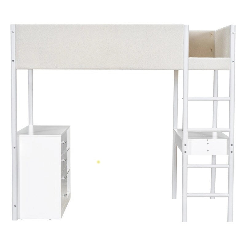 Twin Size Teddy Fleece Loft Bed with Desk and Drawers