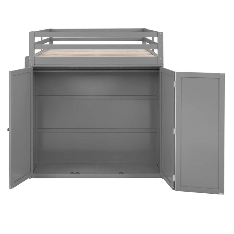Letto a soppalco multifunzionale Twin/Full con cassetti, scrivania e guardaroba - area studio salvaspazio