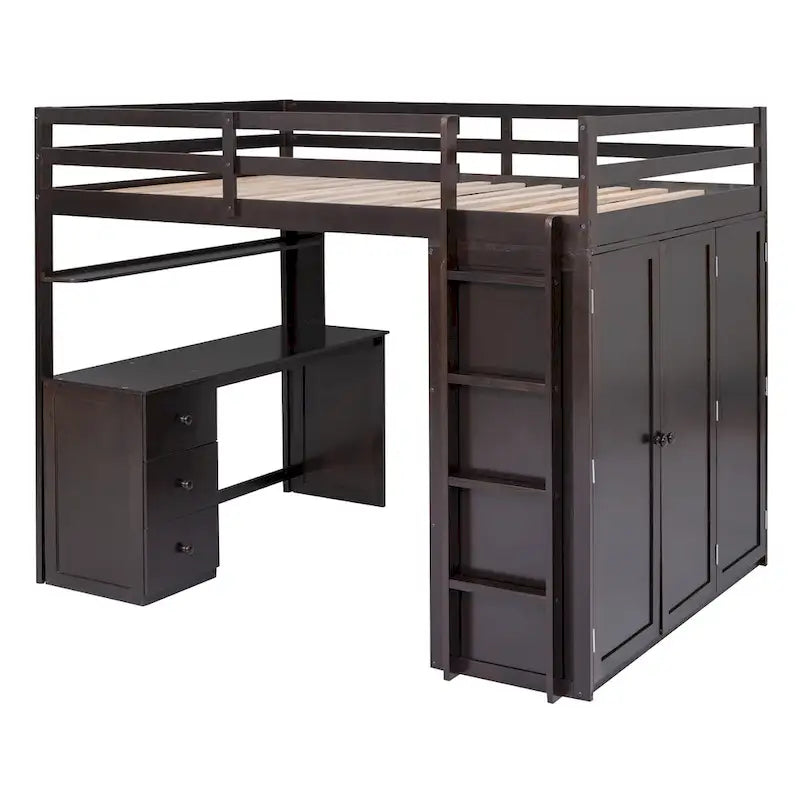 Letto a soppalco multifunzionale Twin/Full con cassetti, scrivania e guardaroba - area studio salvaspazio