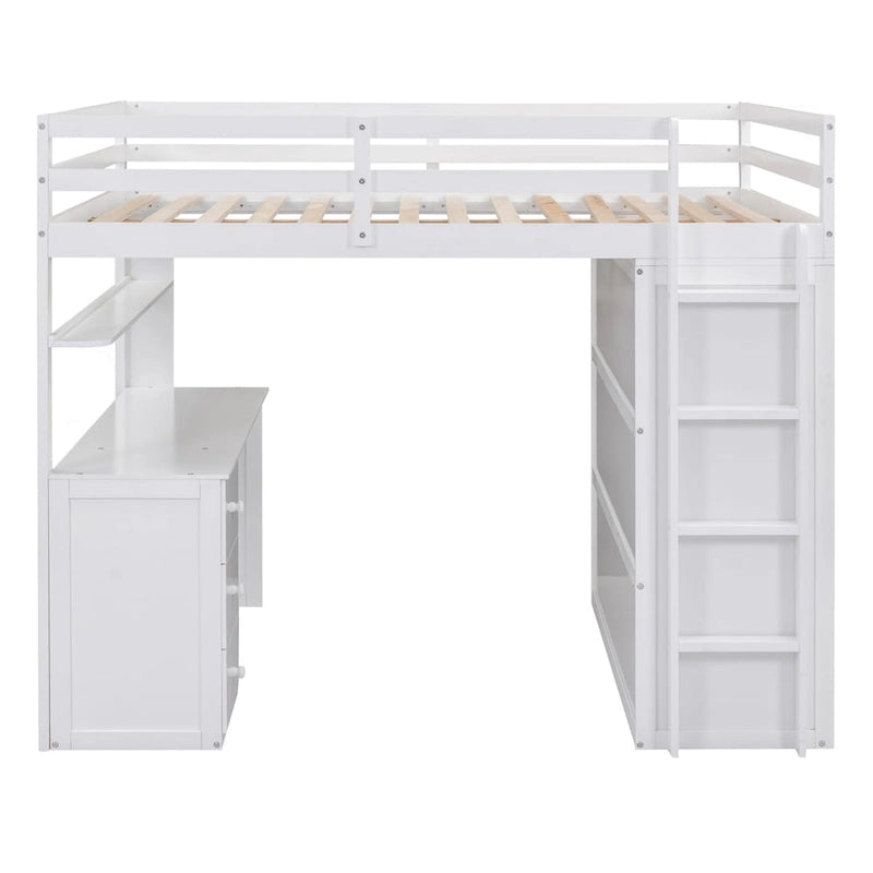 Letto a soppalco multifunzionale Twin/Full con cassetti, scrivania e guardaroba - area studio salvaspazio