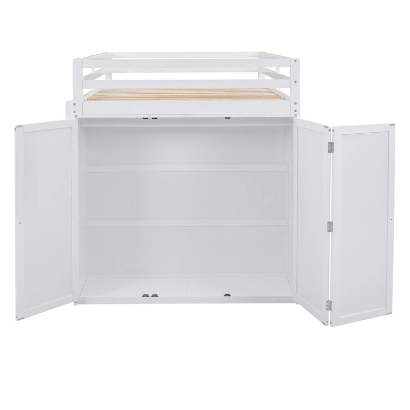 Letto a soppalco multifunzionale Twin/Full con cassetti, scrivania e guardaroba - area studio salvaspazio