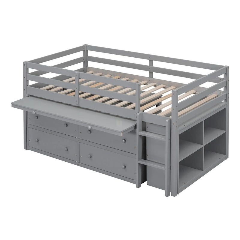 Twin Size Loft Bed with Desk and Drawers