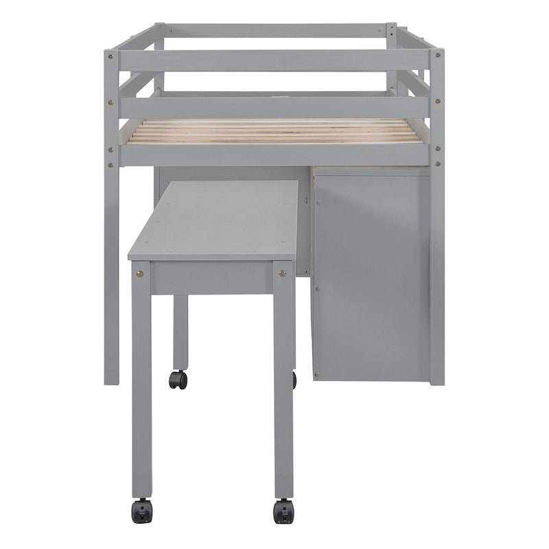 Twin Size Loft Bed with Desk and Drawers