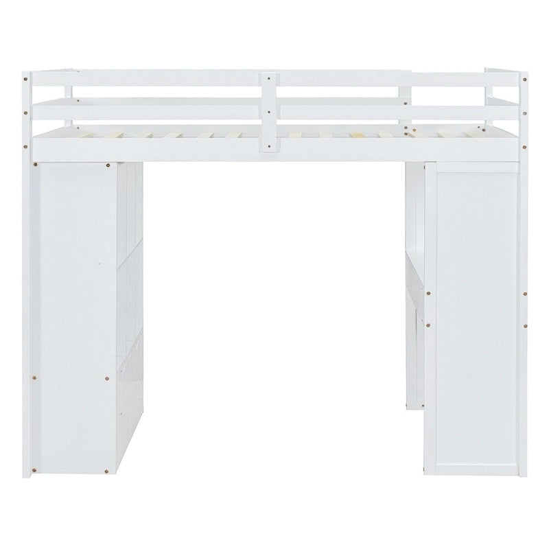 Cama alta tamaño Twin con estantes grandes, escritorio para escribir y luz LED
