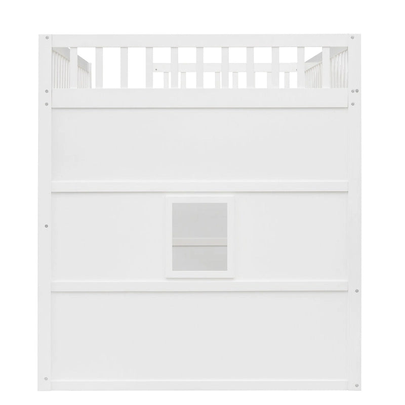 Full Size House Loft Bed, Wood House Bed Frame with Windows, Child Loft Bed with Ladder and Safety Guardrails