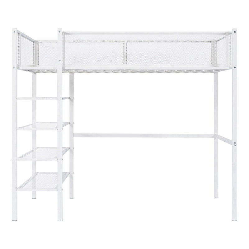 Twin Size Modern Metal Loft Bed with 4-Tier Shelves and Storage