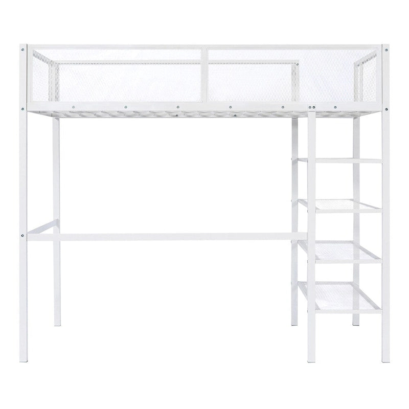 Twin Size Modern Metal Loft Bed with 4-Tier Shelves and Storage