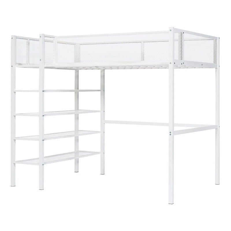 Twin Size Modern Metal Loft Bed with 4-Tier Shelves and Storage