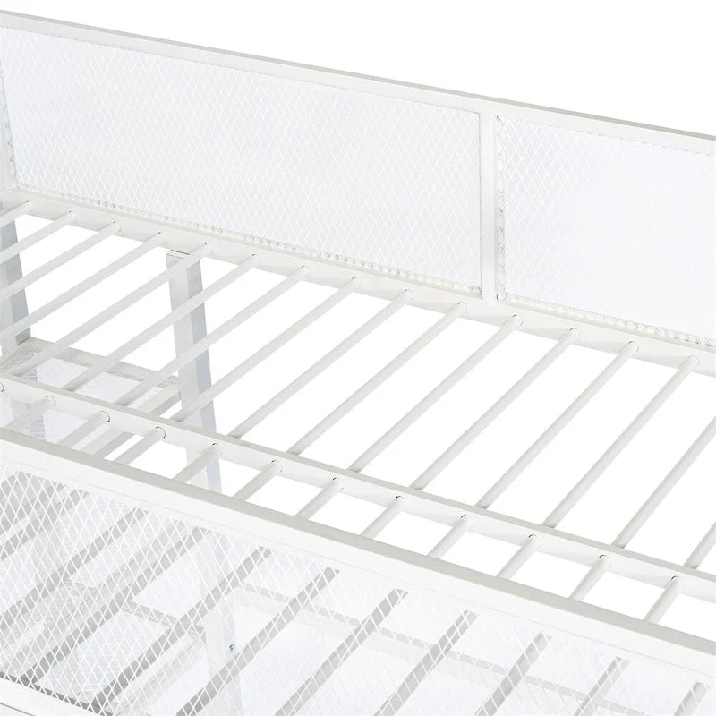 Twin Size Modern Metal Loft Bed with 4-Tier Shelves and Storage