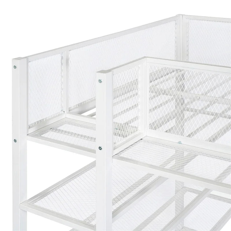 Twin Size Modern Metal Loft Bed with 4-Tier Shelves and Storage