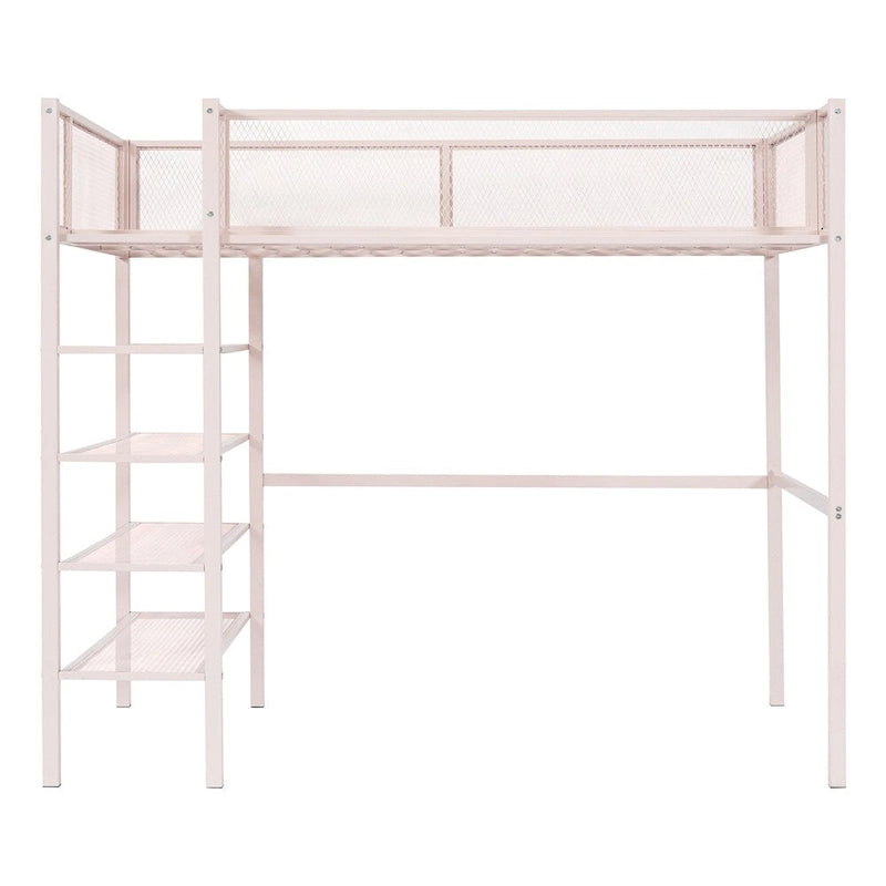 Twin Size Modern Metal Loft Bed with 4-Tier Shelves and Storage