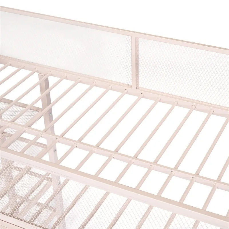 Twin Size Modern Metal Loft Bed with 4-Tier Shelves and Storage