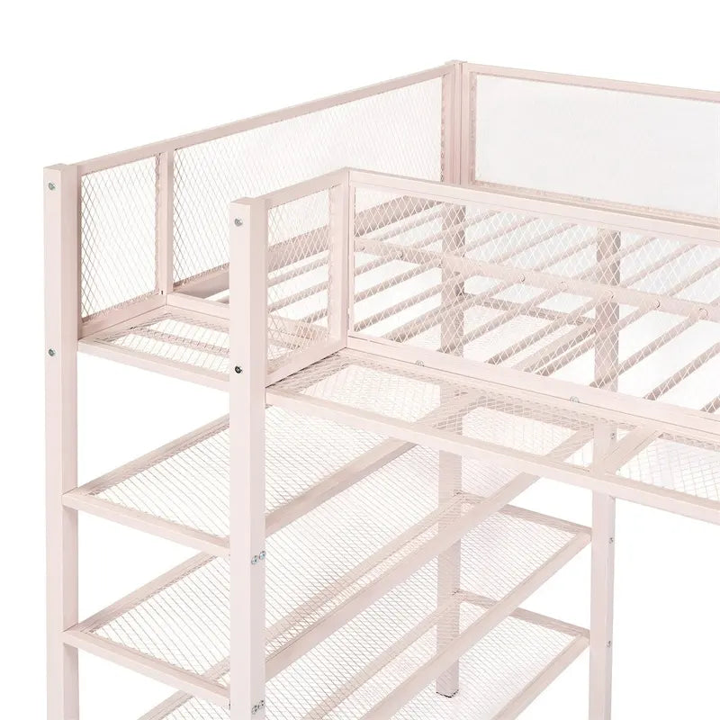 Twin Size Modern Metal Loft Bed with 4-Tier Shelves and Storage