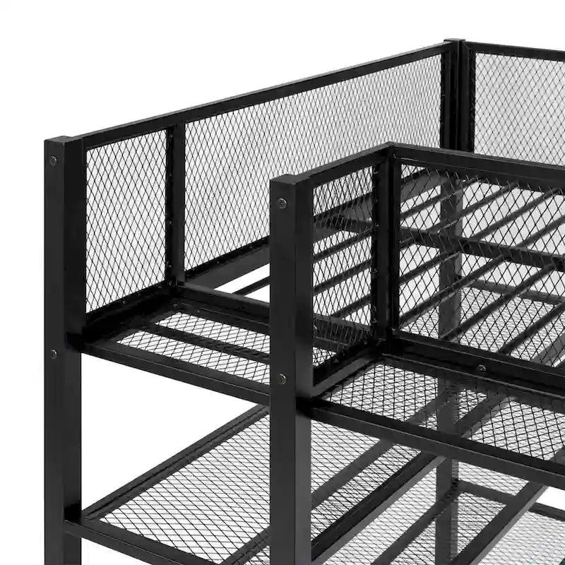 Twin Size Modern Metal Loft Bed with 4-Tier Shelves and Storage