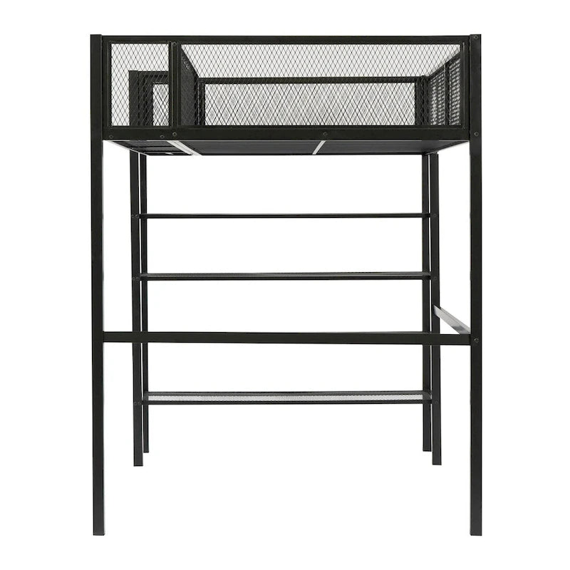 Twin Size Modern Metal Loft Bed with 4-Tier Shelves and Storage