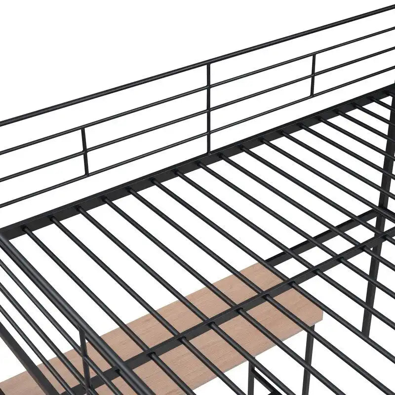 Metall-Hochbett mit Schreibtisch, seitlichem Stauraum und 4-stufiger Leiter, Full-Size