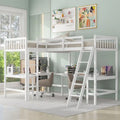 Twin Size L-Shaped Loft Bed with Ladder and 2 Built-in L-Shaped Desks