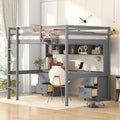 Lit mezzanine en bois 2 places avec bureau intégré, armoires de rangement, tiroirs, tablette de chevet et station de recharge