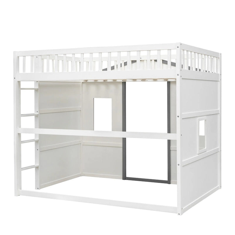 Castle Style Solid Pine Wood Loft Bed with Ladder and Guard Rails