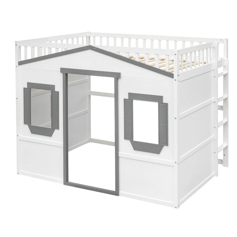 Castle Style Solid Pine Wood Loft Bed with Ladder and Guard Rails