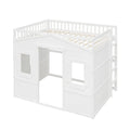 White Castle Style Full Size Solid Pine Wood Loft Bed with Ladder and Guard Rails