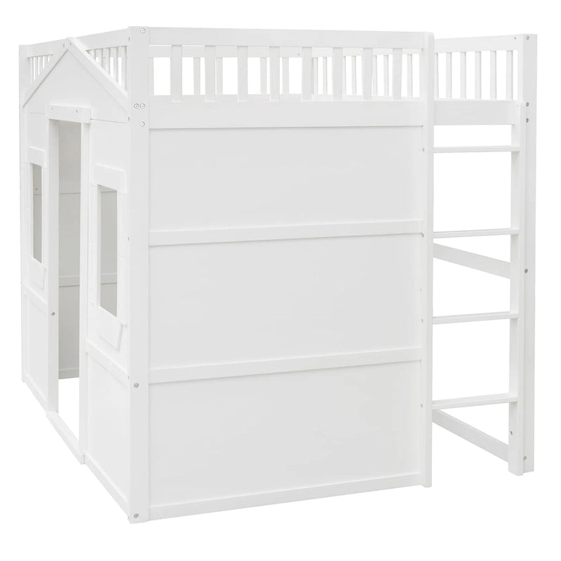 Hochbett in White-Castle-Ausführung, Full-Size, aus massivem Kiefernholz, mit Leiter und Schutzgittern